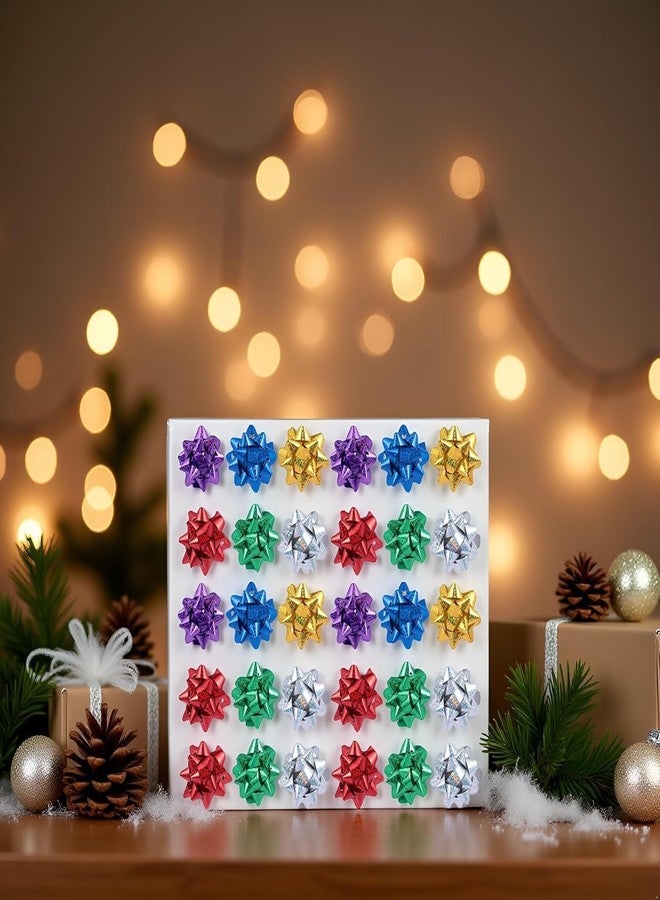 GANPUB 50 Pcs Colorful 1 Inch Gift Bows Mini Christmas Bows Metallic Star Bows Party Gifts Wrapping Bows Adhesive Holiday Presents Bows for Valentine's Day，Gift Wrapping Supplies，Gift Wrap Bows - Image 3